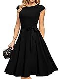DRESSTELLS Cocktail Womens Dresses for Spring Summer Semi Formal Wedding Guest Western Church Modest Funeral Tea Party Retro Midi Dress Black L