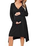 Ekouaer Women's Nursing Nightgown and Robe Set Labor and Delivery Robes Soft Maternity Nightgowns Pregnancy Gowns Black L