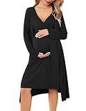Ekouaer Maternity Nursing Gown and Robe Set Labor Delivery Nightgowns Black