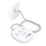 Flat Plug Power Strip, 6ft Ultra Flat Extension Cord - 3 Outlets 4 USB Ports (2 USB C) 22.5W/4.5A Desktop Charging Station, Power Strip No Surge Protection for Cruise Ship, Dorm Room Travel Essentials