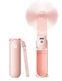 JISULIFE 3 IN 1 Handheld Mini Fan - Portable Fan & Power Bank & Flashlight, 19H Max Cooling, USB Rechargeable, Pocket-Sized for Travel, Cruise, Concerts, Makeup, 2026 Summer Gifts for Women(Pink)