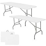 Set of 2 Folding Table 6 FT Camping Table Portable Heavy Duty Plastic Rectangular Outdoor Dining Table Steel Legs Fold-in-Half with Carrying Handle for Indoor,Picnic,Party,Wedding,Events(White)
