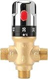 ZOVLO Thermostatic Mixing Valve Shower Mixing Valve 1/2" NPT Solid Brass Hot and Cold Water Mixing Valve Anti Scald Temperature Control Shower Valve for Water Heater RV Outdoor Shower, Sink Toilet
