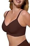 As Fairy Women's Seamless Wireless Push Up Comfort Bras V Neck Back Smoothing Bralette Full Coverage Lightly Pad Bra Coffee 36B