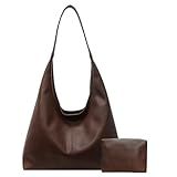 JueiXeoy Slouchy Hobo Bags for Women Tote Bag Soft Vegan Leather Shoulder Purses Handbags Retro Hobo Purse Travel Work Tote Bag 2pcs Coffee
