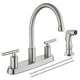 Cinwiny 2-Handle Kitchen Faucet with Sprayer 4 Hole, Brushed Nickel