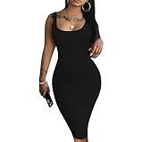 Nimsruc Women Casual Sexy Tank Top Bodycon Dress Summer Pencil Sleeveless Basic Midi Club Dresses Black M