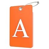 Gostwo 2 Pack Luggage Tags for Suitcases, 26 Initial Letter Travel Luggage Baggage Identification Labels ID Tag Fully Bendable Tags with Stainless Steel Loop (Orange) (Letter A)