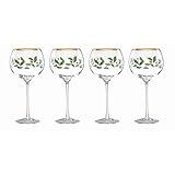 Lenox Drinkware, Holiday 4-Piece Wine Balloon Glass Set, Set Of 4, 14 Fl Oz Capacity, Made From Glass, Festive Red Christmas Design, Hand Wash Only, Christmas Decorations, Winter Decor (4 Piece)