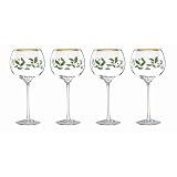 Lenox Drinkware, Holiday 4-Piece Wine Balloon Glass Set, Set Of 4, 14 Fl Oz Capacity, Made From Glass, Festive Red Christmas Design, Hand Wash Only, Christmas Decorations, Winter Decor (4 Piece)