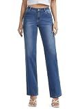 Prettyleaf Petite Women's Straight Leg Jeans Stretchy Denim Pants, 26" Inseam,Blue,8