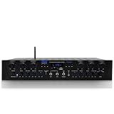 Pyle Bluetooth Home Audio Amplifier - 6 Channel Stereo Receiver Amp, 600 Watt Power, Commercial or Karaoke with Mic Talkover, Headphone Jack, 1/4'' Microphone In, USB SD AUX RCA FM Radio