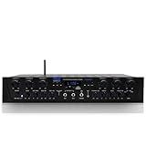 Pyle Bluetooth Home Audio Amplifier - 6 Channel Stereo Receiver Amp, 600 Watt Power, Commercial or Karaoke with Mic Talkover, Headphone Jack, 1/4'' Microphone In, USB SD AUX RCA FM Radio