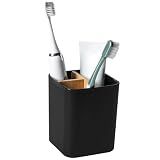 Bamboo Toothbrush Holder for Bathrooms Toothpaste Organizer - Black