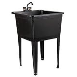 Tehila Basics by JS Jackson Supplies 21-Gallon Black Freestanding Utility Sink with Black 2-Handle Faucet, Heavy Duty Plastic Laundry Tub with Adjustable Legs