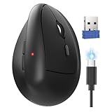 TECKNET Ergonomic Mouse, Wireless Bluetooth Vertical Mouse (BT5.3/3.0 & 2.4G) Rechargeable 4800 DPI Optical Mouse with 6 Adjustable DPI, Quiet Clicks, USB A Receiver, 6 Buttons - Wide Compatibility
