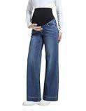 CFRTMTBB Women's Maternity Jeans Wide Leg Over The Belly Support Stretch Pregnancy Denim Loose Wide Pants with Pockets (Dark Blue,M)