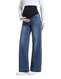 CFRTMTBB Maternity Jeans Wide Leg Denim Pants, Dark Blue, M