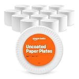 Amazon Basics 9" Uncoated White Paper Plates, Microwave Safe, Commercially Compostable, 1200 Count (Pack of 12)