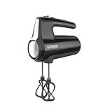 BLACK+DECKER 5 Speed Electric Hand Held Mixer, HELIX beaters, Whisk, and Dough Hook Attachments, Turbo Boost, Snap-On Storage Case