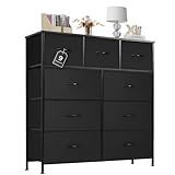 Atilioo Dresser for Bedroom with 9 Drawers, Anti-Tip Tall Fabric Chests Storage Organizer Tower Furniture with Wooden Top Metal Frame for Clothes, Closet, Living Room, Hallway, Entryway