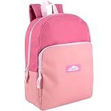 Color Block Backpacks for School Boys and Girls, 15 Inch Two Tone Colorful Small Travel Backpack for Kids (Pink)