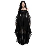 LVOFTJU Witch Costume Women,Witch Dress Women 2026 Halloween Costumes Woman Adults Medieval Vampire Butterfly Sleeve Mesh Gothic Holiday Cosplay Outfits,Black,L