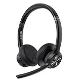 TECKNET Wireless Headset, Bluetooth Headset with Noise Cancelling Microphone - Rechargeable Bluetooth V5.2 Headphones, 50H Playtime & Mic Mute, On Ear Headphones for Trucker/Remote Work/Call Center