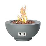28-Inch Fire Table, 50,000 BTU Oudoor Propane Fire Pit, Patio Round Fire Bowl Gas Fire Pit Fireplace Firepit with Lid, Lava Rocks, Cover, Pre-Attached 10FT Propane Hose, Gray