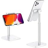 OMOTON Cell Phone Stand, Adjustable Angle Height Desk Phone Dock Holder for iPhone SE 16 Pro Max/Plus/XS/XR, Samsung Galaxy S20 / S10 / S9 / S8 and Other Phones (3.5-7.0-Inch),Silver