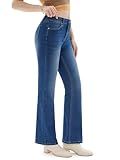 Prettyleaf Women's 28" Petite Stretch Flare Jeans High Waisted Curvy Bootcut Denim Pants, Blue, Medium