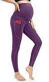 Ewedoos Maternity Leggings Shirred Side Pregnancy Leggings for Women Buttery Soft Maternity Yoga Pants with Pockets