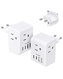 2 Pack European Travel Plug Adapter, International Power Plug Adapter with 3 Outlets 4 USB Charging Ports(2 USB C), Type C Plug Adapter Travel Essentials to Most Europe EU Spain Italy France Germany
