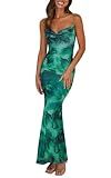 PRETTYGARDEN Women's 2024 Summer Floral Spaghetti Strap Maxi Dress Stretch Sexy Bodycon Dress Backless Slip Long Dresses (Green,Large)