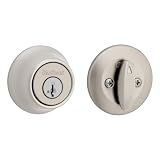 Kwikset 660 Deadbolt Lock, Satin Nickel Round Exterior Keyed Front Entry Door, Single Cylinder Dead Bolt, with Microban Protection