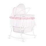 Dream On Me Lacy Portable 2-in-1 Bassinet & Cradle in Pink and White, Lightweight Baby Bassinet with Storage Basket, Adjustable and Removable Canopy