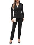 2 Piece Pant Suits for Women Dressy Casual Business Suit Sets Open Front Blazer Jackets and Pencil Pant Suits Black M