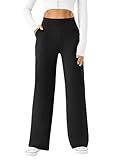 DLOODA Womens Wide Leg Yoga Pants Casual Work Dress Pants Lounge Sweatpants High Waist Comfy Loose Trousers with Pockets Black