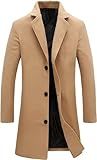 Springrain Men's Wool Blend Pea Coat Notched Collar Single Breasted Overcoat Warm Winter Trench Coat(Khaki-M)