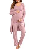 SWOMOG Maternity Nursing Robe Set 3 PCS Women Postpartum Pajamas Breastfeeding Labor Delivery Hospital Pregnancy Pjs (Taro Purple, Medium)