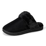 Amazon Essentials Women's Faux Fur Cozy Slippers, Black, 8