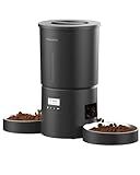 Dual Automatic Cat Feeder 2 Cats,6 Meals/Day,12 Portions/Meal,4.2L Dual Power Double Bowls Feeder,Dry Food Auto Pet Dispenser,10S Voice Record,Flexible Schedule Timer (Black,Stainless Dual Bowls)