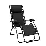 Amazon Basics Outdoor Patio Zero Gravity Lounge Chair with Pillow, Folding Reclining and Textilene Adjustable, Folding Lounge Lawn Chairs for Outside, 26", Black