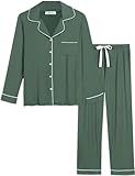Joyaria Womens Cool/Cooling Pajamas Set Long Sleeve Bamboo Viscose Pjs Pants Set(Olive,S)