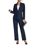 LookbookStore 2 Piece Set Summer Suits for Women Navy Blue Pant Suit for Women Navy Blue Size XL Size 16 18