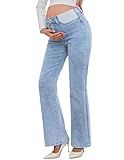 PACBREEZE Women's Maternity Flare Jeans Mid-Rise Stretchy Bell Bootcut Jeans Denim Pregnancy Pants, S-XXL (Light Blue, Medium)