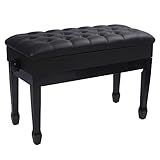 ALAPUR Adjustable Duet Piano Bench with Storage,Heavy Duty Wooden Double Keyboard Piano Bench Seat with PU Leather Cushion,Black