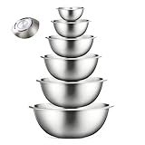 COOK WITH COLOR Stainless Steel Mixing Bowls Set - Nesting Bowls with Non-Slip Bottom, 6 Pieces, Silver with Non Slip Bottom