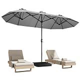 15ft Large Double-Sided Rectangle Patio Umbrella with Base Included,Gray