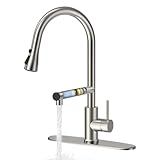 FEELSO Kitchen Faucets, Upgraded Filter Water Kitchen Faucet with Pull Down Sprayer, Brushed Nickel Stainless Steel High Arc 1 Or 3 Hole Kitchen Sink Faucet for Remove Chorine, Harmful Substances